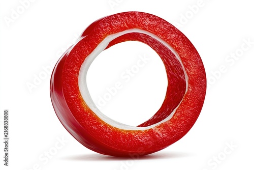 Red and White Circular Object with Textured Surface