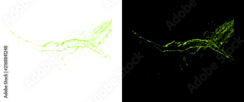 Abstract green liquid splash on split background, dynamic water splash in lime green, fluid motion design element