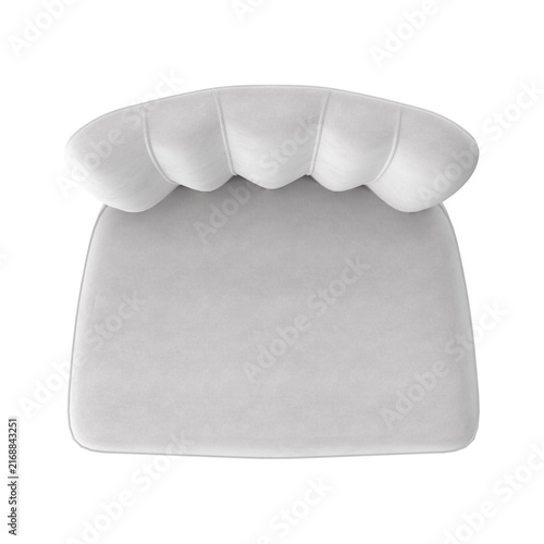 Photography Modern white upholstered chair with scalloped backrest and plush seat
