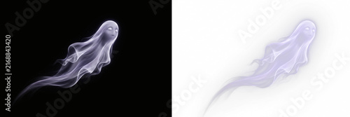 Ethereal glowing ghost spirit floating in the darkness and on transparent background
