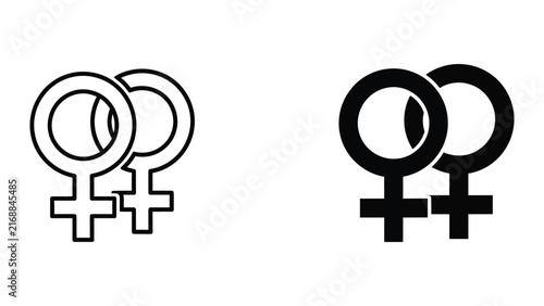 Female gender symbol icon set in outline and solid style for equality and social advocacy
