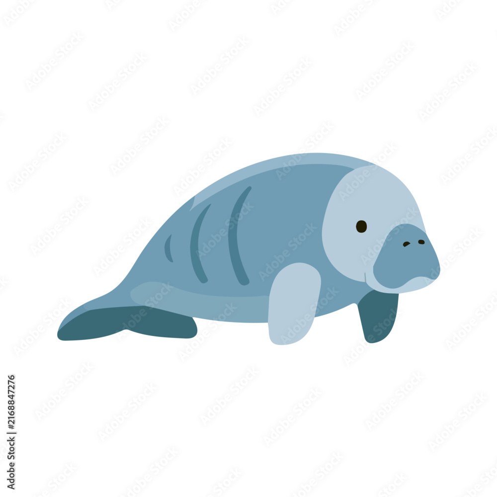 Fototapeta premium Dugong, minimal flat 2D illustration with smooth shapes, isolated on a white background.