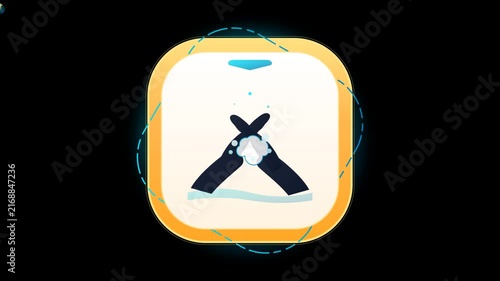 Wash Hands Rubbing Bubbles Badge Glow Warning Sign 4K Animation | Seamless Loop