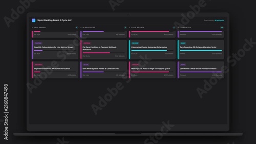 Enterprise Kanban Board Sprint Laptop Scroll Warning Sign 4K Animation | Seamless Loop