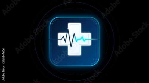 Pharmacy Location Pulse Cross Cyan Glow Warning Sign 4K Animation | Seamless Loop