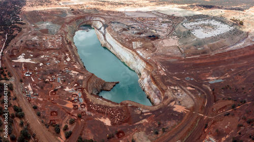 Aerial View of the Gold mining earth hole, youanmi gold mine, sandstone, murchison region, western australia