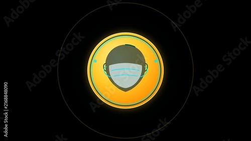 Wear Mask Friendly Wave Line Art Yellow Warning Sign 4K Animation | Seamless Loop