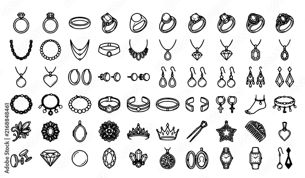 Fototapeta premium Complete Bijouterie Jewelry Hand Drawn Vector Collection