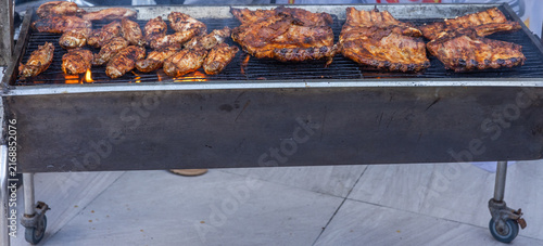 Close-up of meat on barbecue grill