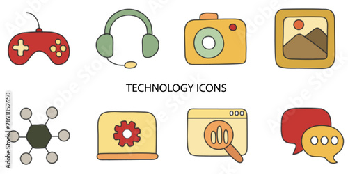Set of 08 outline Technology Element icons. Technology Line icons set. Vector illustration.