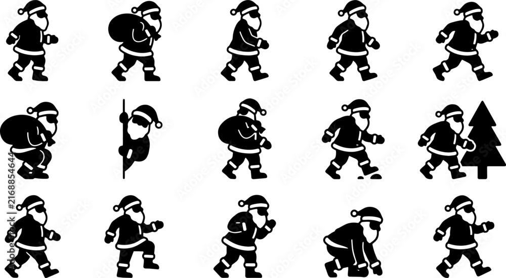 Obraz premium Black santa claus walking icons for merry christmas season greetings