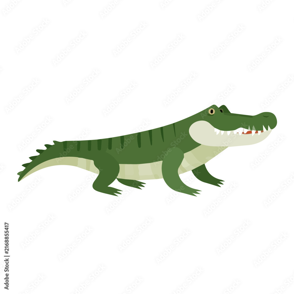 Fototapeta premium Crocodile, flat 2D graphic illustration in a modern minimal style, isolated on a white background.