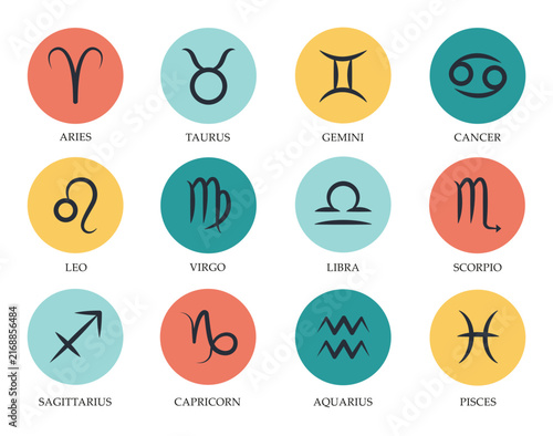 Colorful Zodiac Signs Astrology Symbol Set