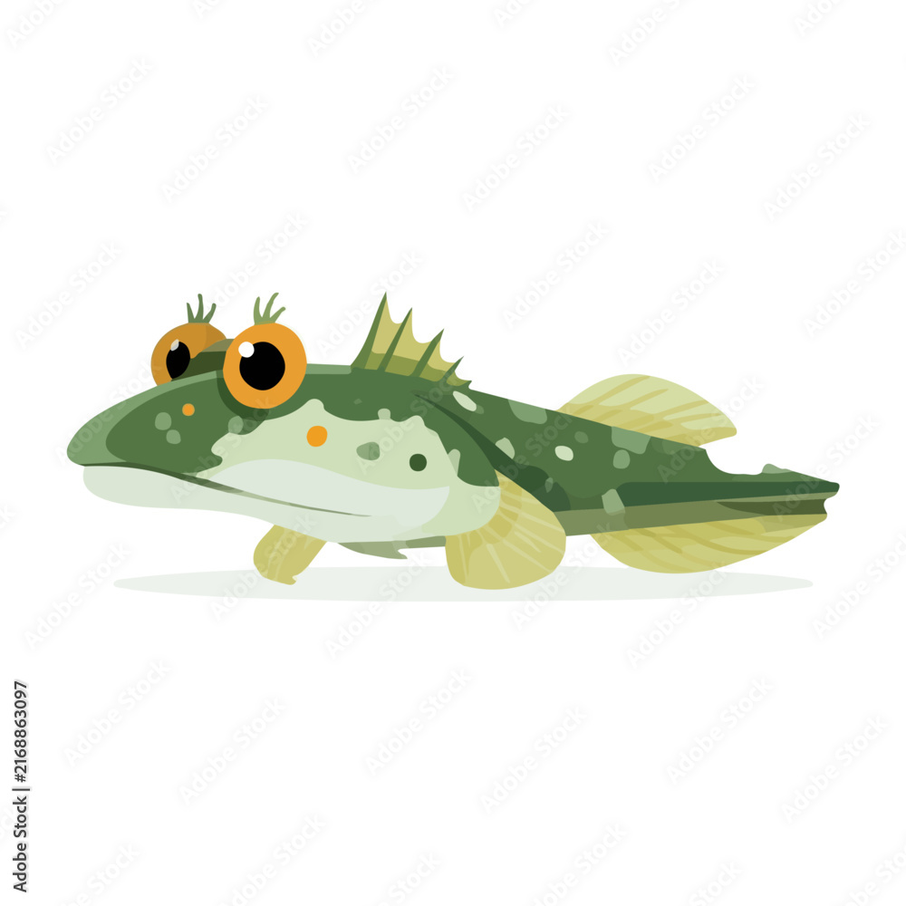 Obraz premium Mudskipper, flat 2D graphic illustration in a modern minimal style, isolated on a white background.