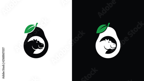 Creative Hippopotamus Avocado Fusion Vector Logo Design with Negative Space Element