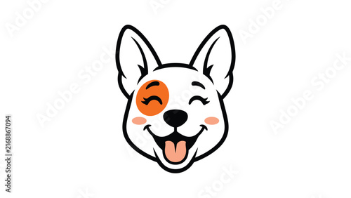 Cute Smiling White Dog Mascot Illustration with Brown Eye Patch and Happy Expression Vector
