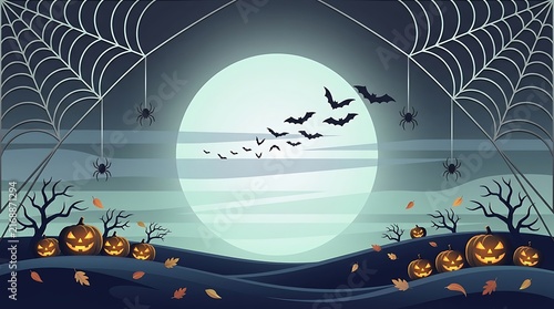 Spectacular halloween night a spooky scene with a glowing full moon silhouetted bats and jack o' lanterns in a mystical landscape