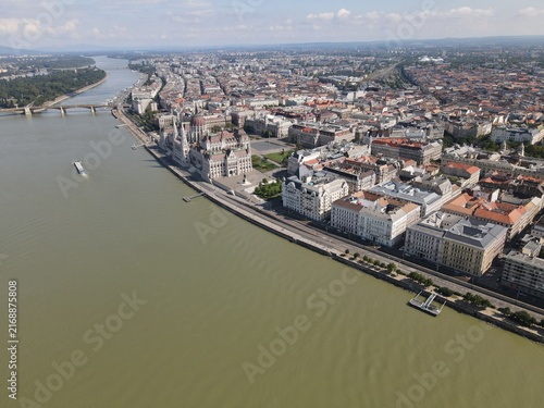 Editorial Use Only - Aerial View of Hungarian Parliament Building and Danube River in Budapest