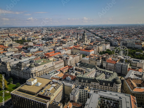 Aerial View Over Pest District, Erzsebet Square, and St. Stephen's Basilica Domes