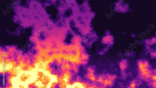Purple and orange fire clouds billow through dark sky creating intense heat sensation for digital media.