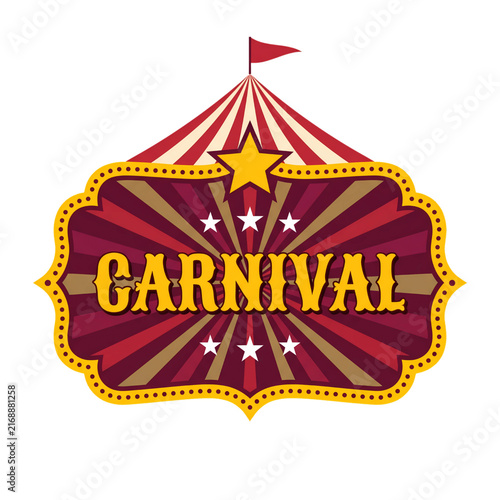 Vintage carnival sign with colorful striped tent design and decorative stars for entertainment events