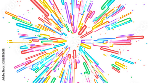 Принти на полотні Rainbow colored comic burst of speed lines with twinkling stars for vibrant celebratory motion graphics