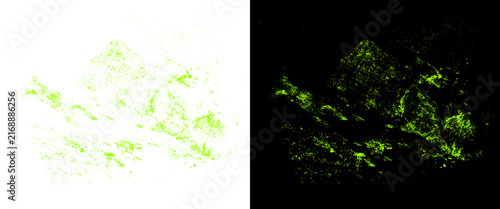 Green moss texture overlay on white and black background, organic lichen splatter effect, natural grunge design element