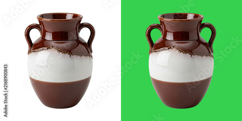 Foto A classic two handled ceramic vase featuring a dual tone glaze design