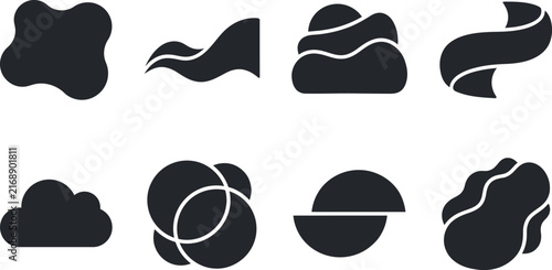 Abstract black shapes collection minimalist design elements isolated on white background