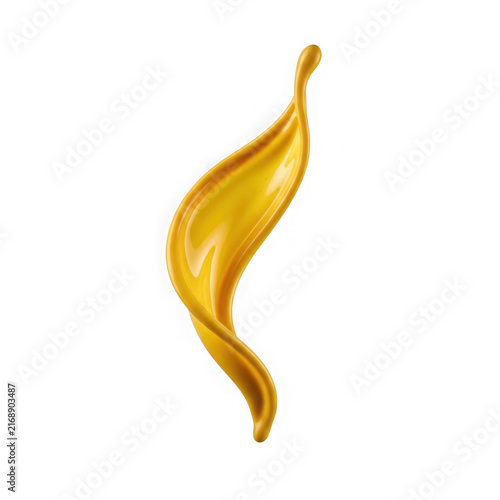 Yellow liquid splash isolated on white background for creative design and advertising.