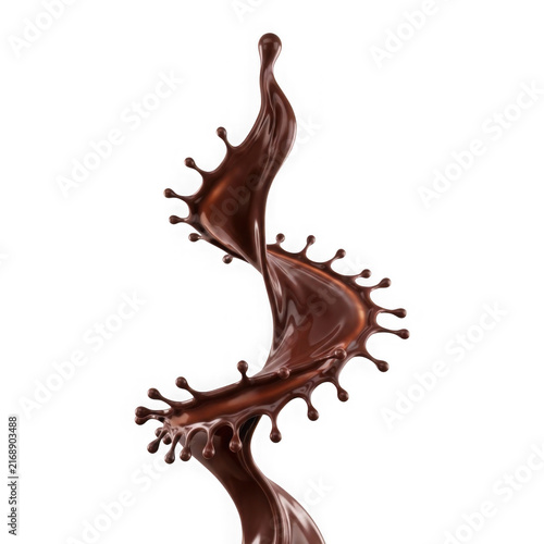 Dynamic chocolate splash in a spiral shape isolated on a white background