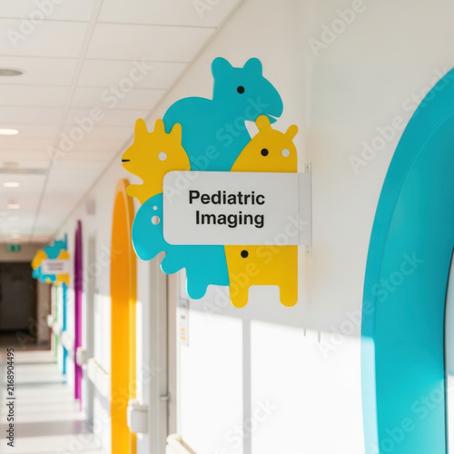 Bright Pediatric Imaging Signage Welcomes Young Patients Down Hallway