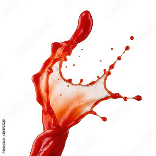 Red liquid splash isolated on white background for food and beverage advertising design