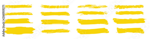 Marker highlight text line set. Hand drawn marker highlight text line yellow stroke brush pen underline. Paper banner frame watercolor sharpie memo background. Vector illustration