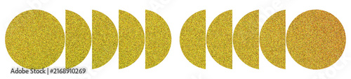 Foto Ten circular and semicircular shapes filled with dense yellow, red and black spe