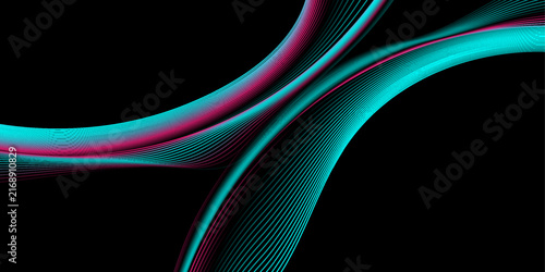 Abstract futuristic vector background with glowing turquoise and pink wave lines