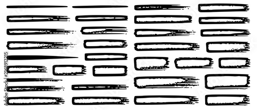Set of black ink brush strokes and rectangular underline highlights vector with rectangular lines stroke set paint marks hand drawn design underlines graphic elements vector pack