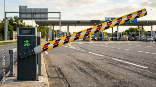 Automated Toll Booth Barrier Gate Open For Traffic Flow