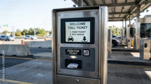 Automated Toll Booth Machine Dispensing Ticket For Highway Travel