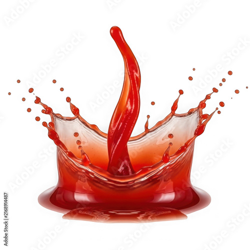 Red liquid splash crown isolated on white background for food and beverage advertising