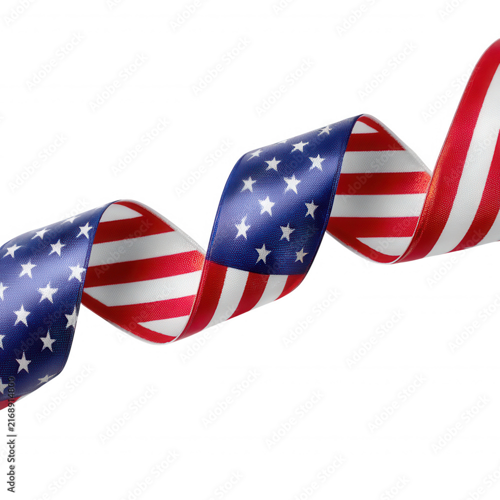 Fototapeta premium American flag fabric waving as a ribbon symbolizing patriotism independence and transparent background national pride