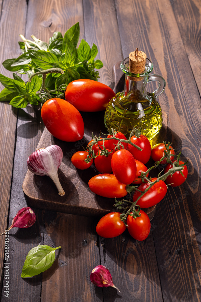 Naklejka premium Fresh mediterranean ingredients preparing healthy cooking