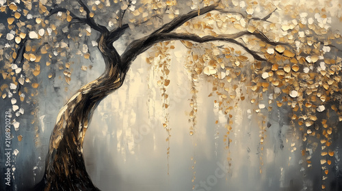 Texture visual highlighting landscape and tree. Illustration setting defined by beautiful and yellow. Fine arts, minimalist, wheat, calm and graceful complete the scene.