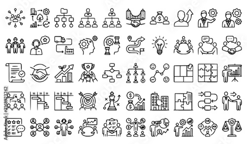 Cuadro en lienzo Business Stakeholder Network Thin Line Icon Collection