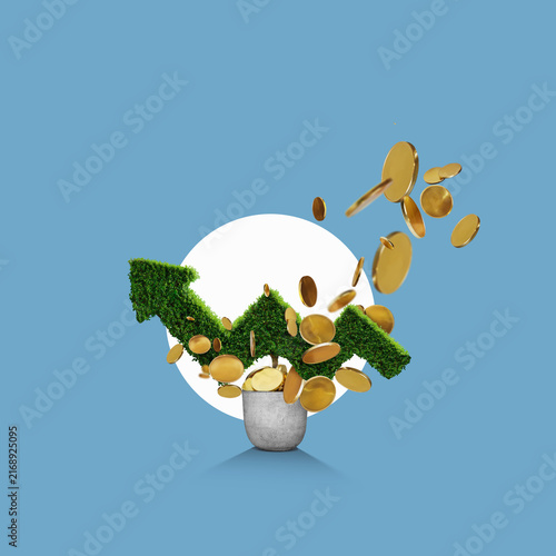 Konstfotografi A realistic arrow made of fresh green leaves, isolated on a flat design background