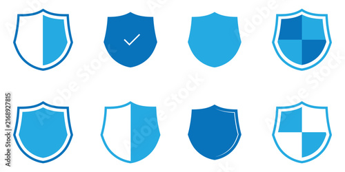 Shield label badge icons set on white background. Isolated safety emblem award safety icons set on white page. Check-mark shield icons sets. EPS 10. 