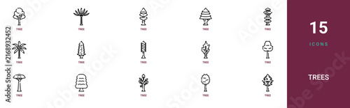 Set of 15 outline web Trees icons such as tree, tree, tree, vector icons for report, presentation, diagram, web design, mobile app