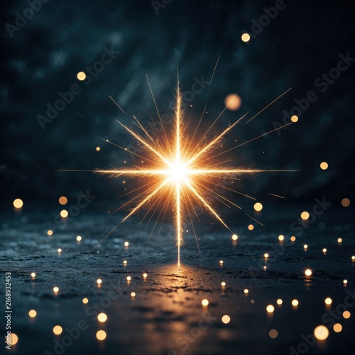 A radiant idea spark shines against a deep background of floating lights.