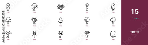 Set of 15 outline web Trees icons such as tree, tree, tree, vector icons for report, presentation, diagram, web design, mobile app
