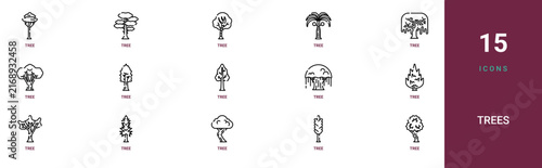 Set of 15 outline web Trees icons such as tree, tree, tree, vector icons for report, presentation, diagram, web design, mobile app